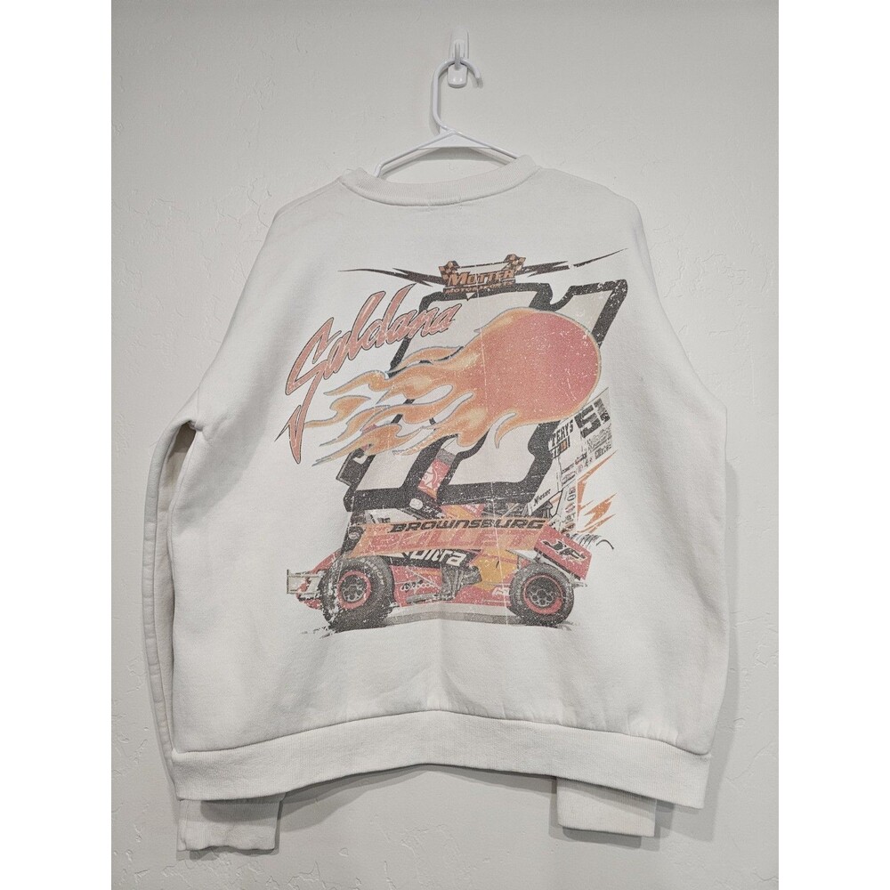 Edikted Sweatshirt White Oversized NASCAR Graphics Size Small Racing Crewneck - Picture 3 of 5